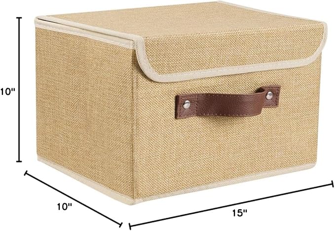 Lucky Monet Storage Bins Boxes with Lids 2 Pack Decorative Storage Boxes Collapsible Fabric Storage Basket Containers Lidded Storage Cube for Organizing Closet Home Office, 15"x 10"x 10" (Khaki)
