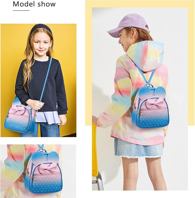 KL928 Girls Bowknot Polka Dot Cute Mini Backpack Small Daypacks Convertible Shoulder Bag Purse for Women