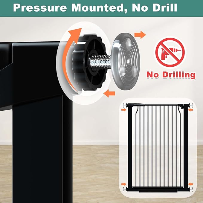 40.5" Extra Tall Baby Gate for Doorways, 54.8"-57.4" Extra Wide Pet Gate Pressure Mounted, Narrow Space Puppy Barrier Gates Indoor, No Drill Metal Safety Child Gate No Climb, Black