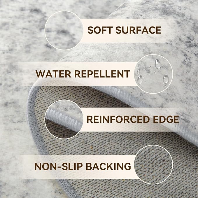 Washable Area Rugs 8ft Non-Slip Modern Abstract Soft for Living Room Entryway Bedroom Nursery, Print Pattern, Gray White Grey