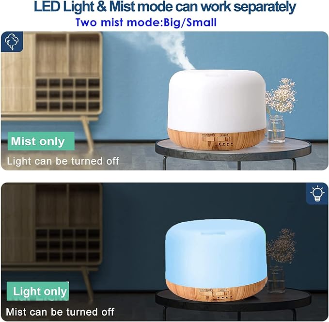 Oil Diffuser Humidifier 300ML,Electric Ultrasonic Air Aroma Diffusers Vaporizer,Scent Mist Defuser with Remote,Auto-Off,7led Color Changing Light for Large Bed Room,Home,Office