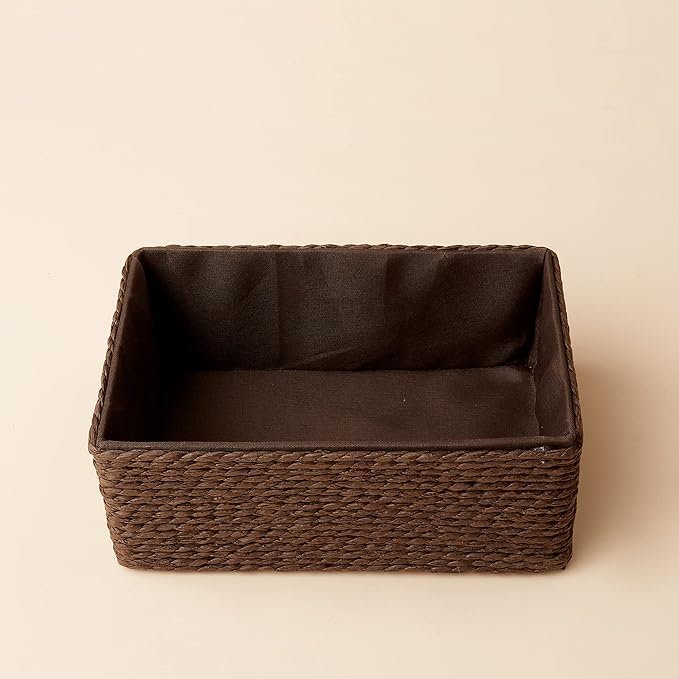 LA JOLIE MUSE Paper Rope Woven Storage Basket Set of 4 with Fabric Liner, Stackable Multipurpose Organizer Bin, Brown