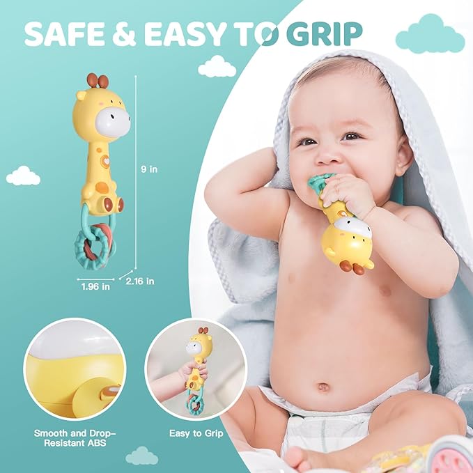 Orzbow Giraffe Teether Toy, Baby Teething Toys & Rattle Ligh-Up, Musical Baby Toy 3-6-12-18 Months, Easy to Grip Sensory Toys for Toddlers Bpa-Free, Boy Gir Birthdays Gift