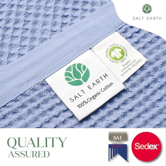 Salt Earth GOTS Certified 100% Organic Cotton Throw Blanket, 60" X 80" Waffle Blankets & Throws for Bed, Throw Blanket for Couch,Modern and Cozy Blanket, All Seasons, Comfy Soft Blanket(Powder Blue)