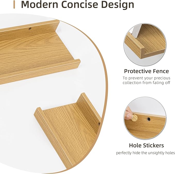 Picture Ledge Shelf, Wood Long Floating Shelves for Wall, Set of 2, 56 inch Picture Ledge Shelves, Photo Ledge Nursery Book Shelves Wall Mounted for Living Room Kids' Room Bedroom, Color Oak