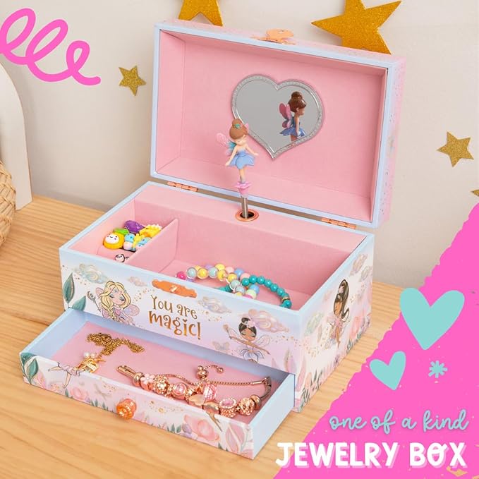 Musical Fairy Jewelry Box for Girls - Kids Music Box with Spinning Fairy and Mirror, Princess Gifts for Little Girls, Jewelry Boxes, Childrens Birthday Gift - Ages 3-10, Pink