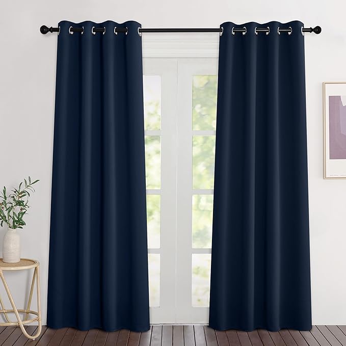 NICETOWN Navy Blackout Curtains 84 inch Length 2 Panels, Grommet Thermal Insulated Window Treatments Light & Sound Reducing Drapes for Living Room/Bedroom, W46 x L84