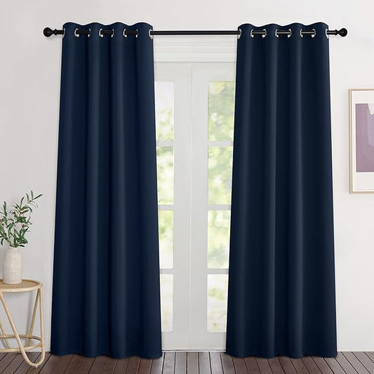 NICETOWN Navy Blackout Curtains 84 inch Length 2 Panels, Grommet Thermal Insulated Window Treatments Light & Sound Reducing Drapes for Living Room/Bedroom, W46 x L84