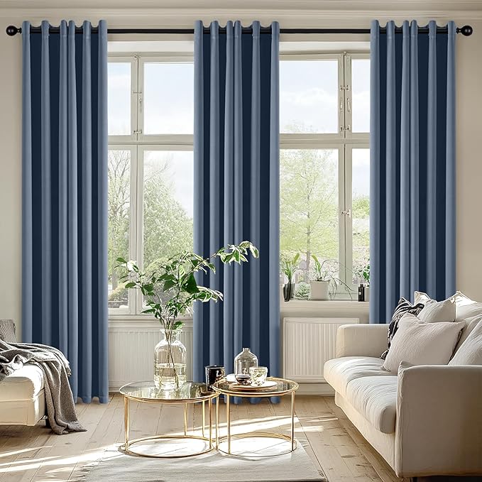 MIULEE Stone Blue Blackout Curtains for Bedroom Living Room 84 Inches Long 2 Panels, Thermal Insulated Room Darkening Drapes Solid Grommet Top Noise Reducing Light Blue Window Treatments 40x84 Inch