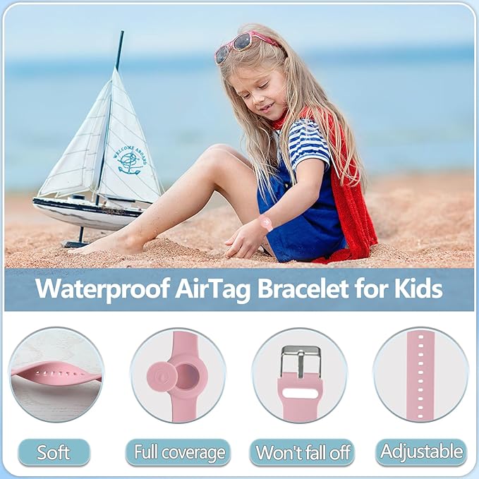 Waterproof Bracelet for AirTag Kids, Personalized Initial Letter Hidden Holder Compatible with Air Tag, Silicone Case for Airtag Adjustable Anti-Lost GPS Tracker for Toddler Child Elder, K