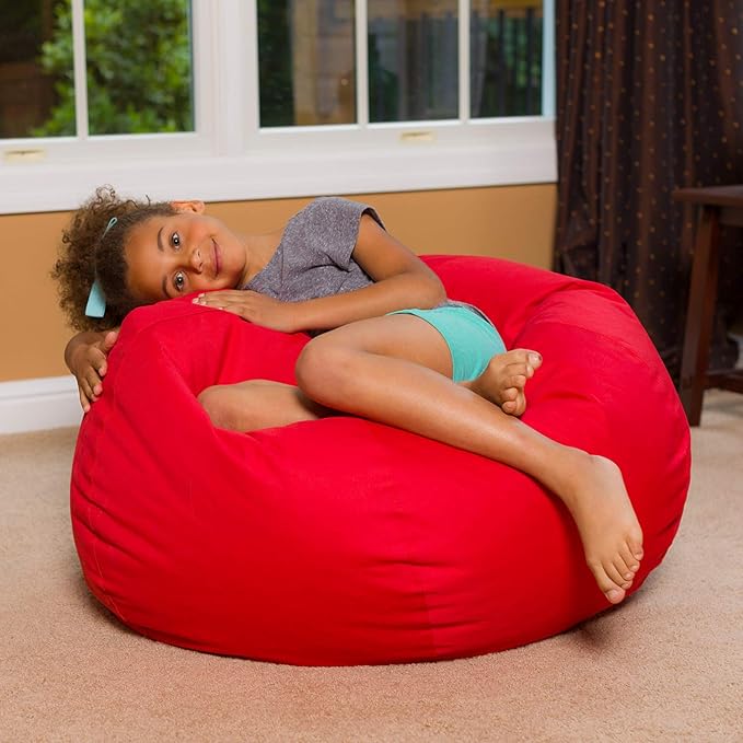 Posh Creations Bean Bag Chair Round EPS Filled Seat for Toddlers and Kids, Comfy Chair for Children, Large 38 Inch, Nylon - Solid Red