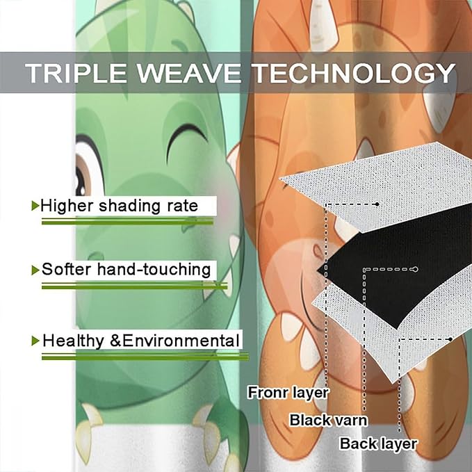 Kids Dinosaur Curtains for Boys Girls Bedroom Decor Cartoon Dino Colorful Cute Funny Animal Printed Blackout Rod Pocket Window Drapes for Baby Nursery Playroom Living Room W31.5xL63in 2 Panels