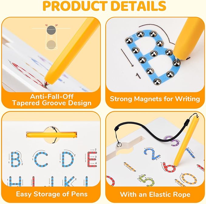 GAMENOTE Double Sided Magnetic Letter & Number Board Set - Alphabet & Numbers Tracing Board for Toddlers, ABC Uppercase & Lowercase Practicing, Math Learning, Educational Toys for Kids