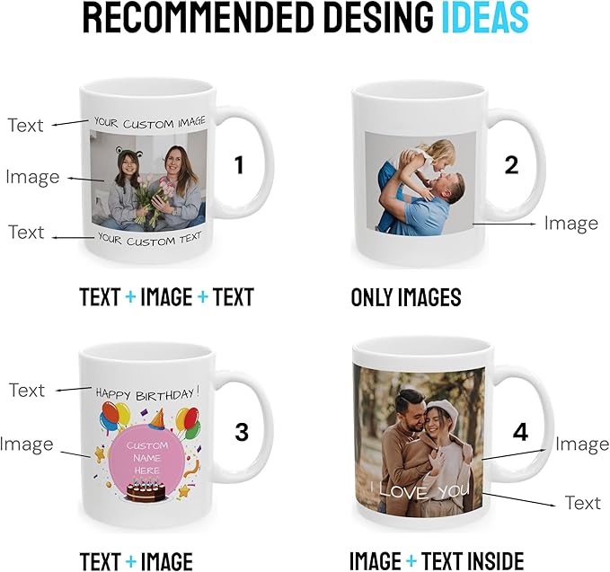 Personalized Coffee Mug – Custom Photo, Text, or Logo Ceramic Mug Tea Cup | Taza Personalizada with Picture or Message | Customized Gift Idea for Men & Women, Mom, Dad, Friends - White/Black | 11oz
