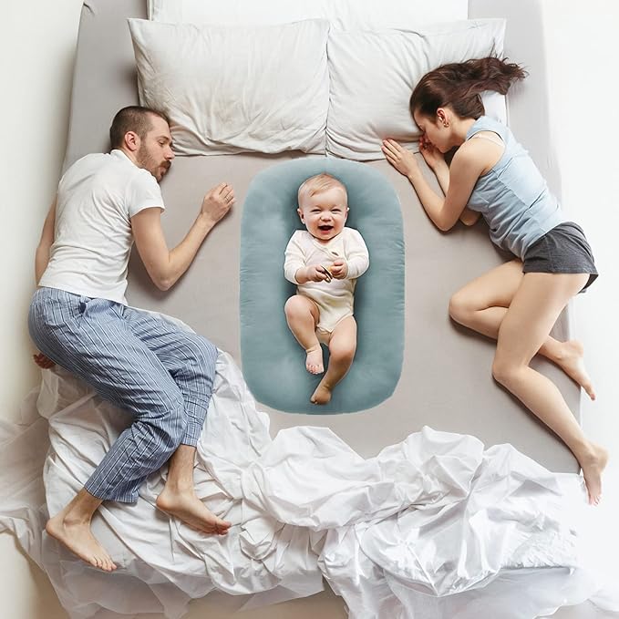 Baby Lounger for Newborns, Soft Baby Nest & Floor Cushion, Portable Diaper Changing Pads for Boys & Girls 0-12 Months(Misty Blue)