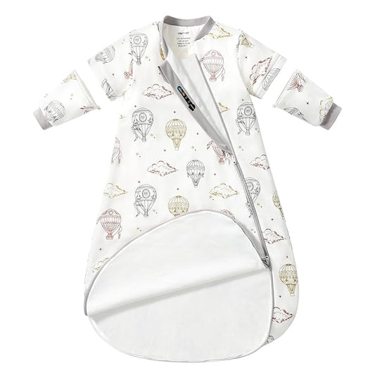 Baby Sleep Sack 6-12 Months, Cotton Detachable Long Sleeve Sleep Sack, 2.5 Tog Toddler Sleeping Sack with Temperature Strips, 2-Way Zipper Wearable Blankets for Newborns, Hot Air Balloon