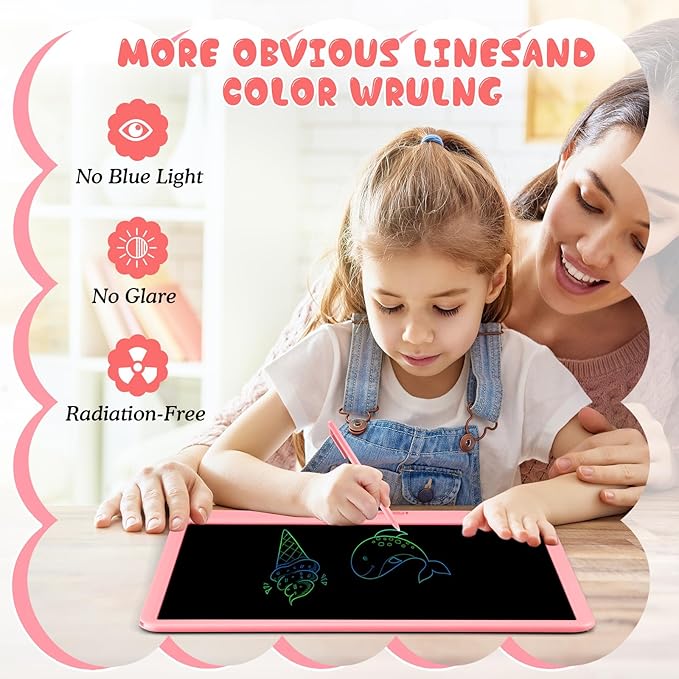 Decute Kids Toys LCD Writing Tablet with Stylus, 15 Inch Erasable Toddlers Doodle Board, Reusable Drawing Pad for Kids, Educational Christmas Birthday Gift for 3 4 5 6 7 8 Girls Boys Toddler Pink