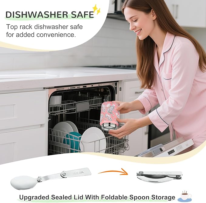 Soup Thermo for Hot Food Kids 16oz Insulated Food Jar Leakproof Thermo Lunch Container for Kids Wide-Mouth Stainless Steel Lunch Box for School with Handle Folding Spoon(3+)