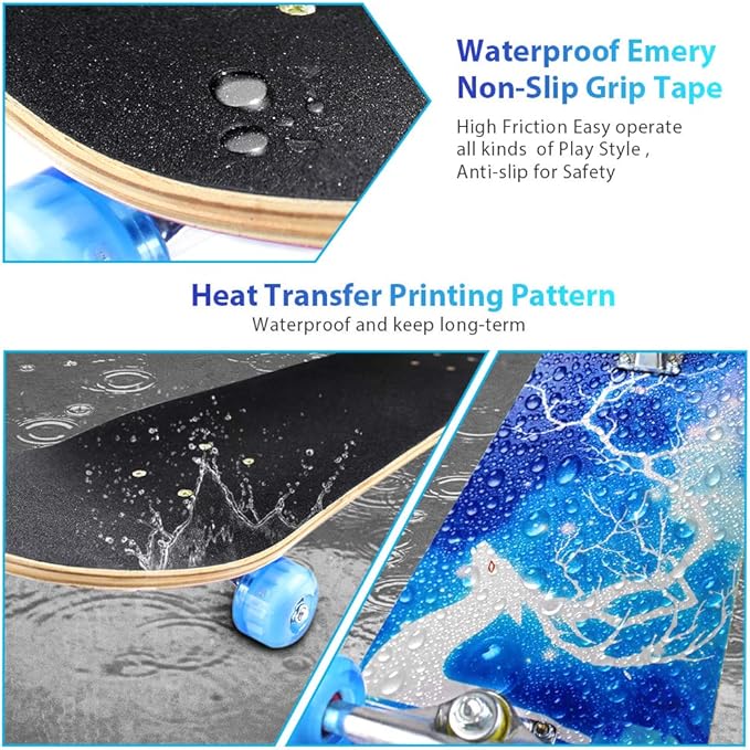 Easy_Way Complete Skateboards- Standard Skateboards for Beginners Kids Boys Girls Teenager- 31''x 8''Canadian Maple Cruiser Pro Skate Board, Skateboards