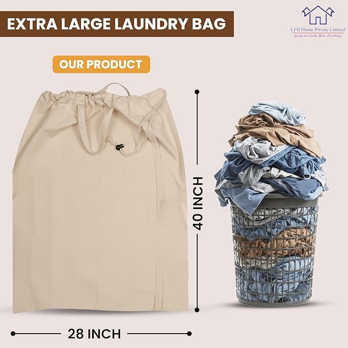 LFH Home Large Premium 100% Cotton Canvas Laundry Bag with Drawstring and Handles Heavy Duty, Multi-Use, and Washable for Home, Travel, College or Storage 28x40 (Pack of 6)-Natural