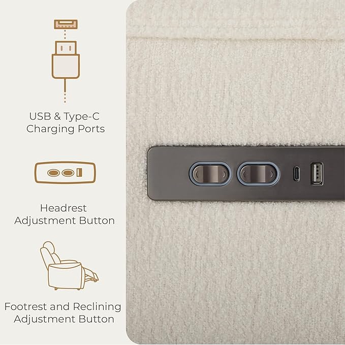 CHITA Swivel Rocker Recliner Chair, Power Nursery Glider Recliner, Nursery Rocking Chair with Adjustable Power Headrest, FSC Certified, Solid Wood Base, Cream