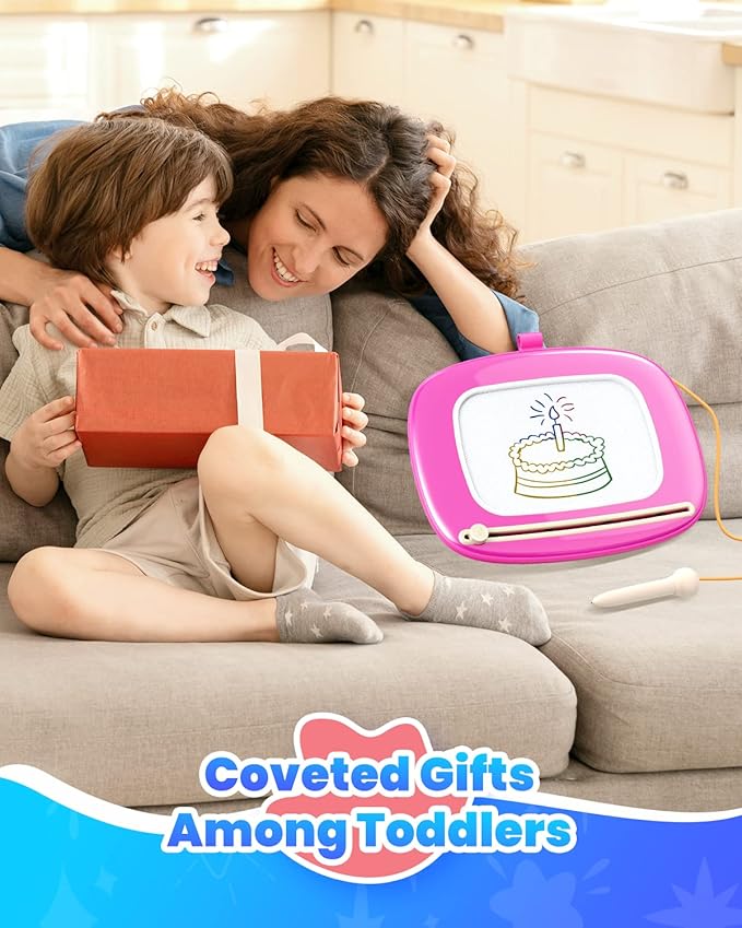 Magnetic Drawing Board, Toddler Girl Toy for 1-2 Year Old, Doodle Board Pad Learning and Educational Kids Toy for 1 2 3 Year Old Baby Girl Birthday Deep Pink
