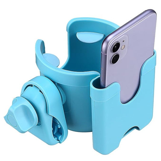 Suranew Adjustable Stroller Cup Holder with Phone Holder for Baby Stroller for Family Members, Sky Blue