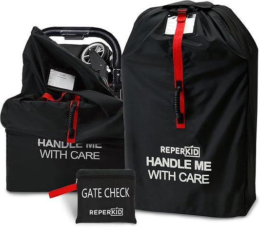 reperkid Medium Stroller Bag for Airplane Travel, Black & Red, 42" H x26 W x13 D, Fits Most Single Strollers Incl. Jogging & Standard Models – Premium Waterproof Cover, Adjustable Shoulder Straps