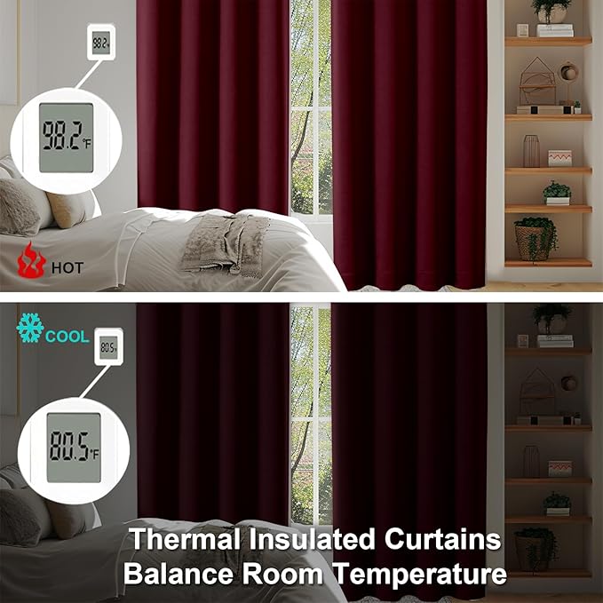 Simplebrand Ava Burgundy Blackout Curtains for Bedroom 84 Inch Length 2 Panels Set, Solid Thermal Insulated Privacy Nursery Window Treatment Curtains Blackout Drapes, W40 x L84 Inch, Burgundy