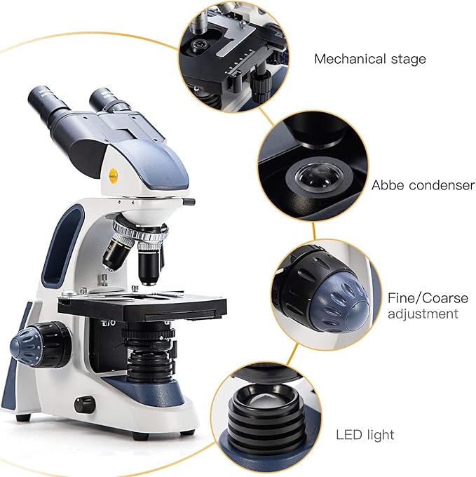 SWIFT SW380B 40X-2500X Magnification, Siedentopf Head, Research-Grade Binocular Compound Lab Microscope with Wide-Field 10X and 25X Eyepieces, Mechanical Stage, Ultra-Precise Focusing