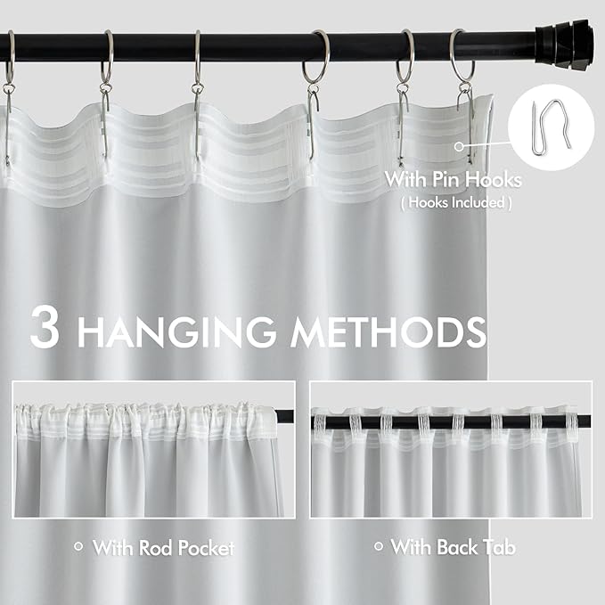 MIULEE Back Tab Light Blocking Curtains 102 Inch Long 2 Panels Set for Living Room Bedroom, Greyish White Rod Pocket/Pinch Pleated Thermal Insulated Room Darkening Floor to Ceiling Blackout Drapes
