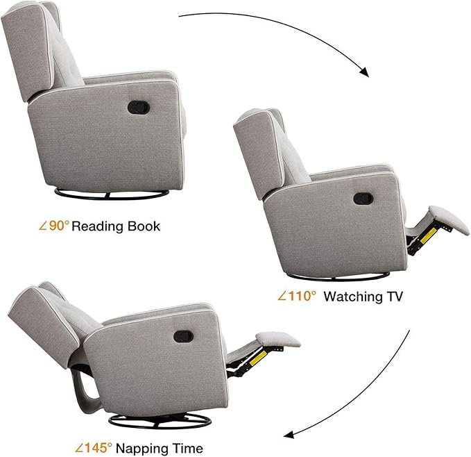 Swivel Rocker Recliner Chair, Nursery Glider Chair, Nursery Rocking Chairs, Manual Reclining Chair, Grey