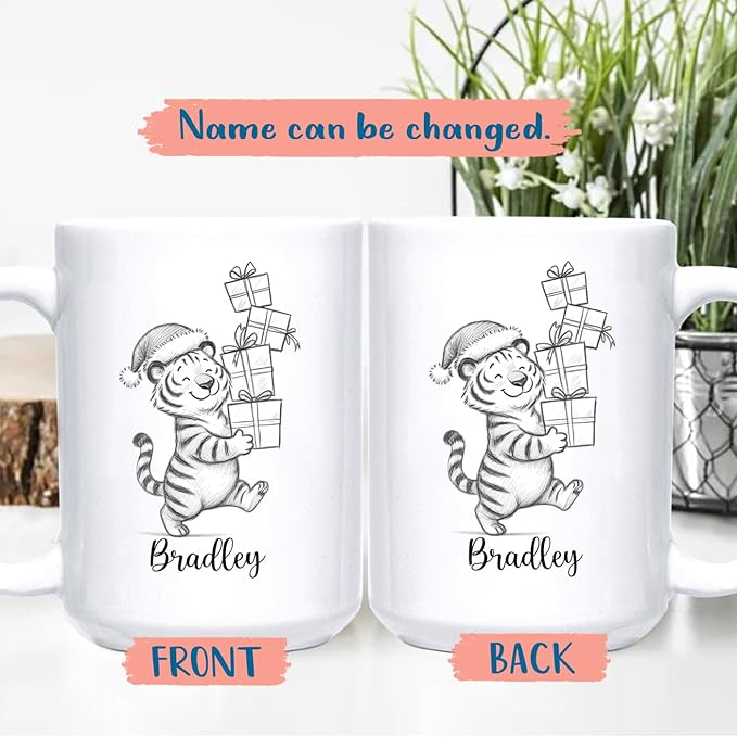 Tiger White Coffee Mug 11 15 Oz, Customized Name Tiger Accent Mug Gift for Brother Sister Besties Friends, Personalized Tigers Teacup, Unique Tigers Animal Coffee Cup Gift for Birthday Thanksgiving