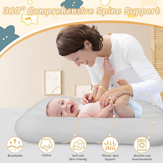 Baby Lounger for Newborn 0-18 Months, Bionic Design Infant Floor Seats & Loungers for Home and Travel, Soft Organic Cotton Baby Lounger, Newborn Babies Shower Gifts