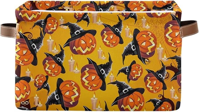 Storage Basket Bin Organizer Basket Collapsible Shelf Basket Cube with handle for Nursery Bedroom Bathroom, one sizex1, Pumpkin