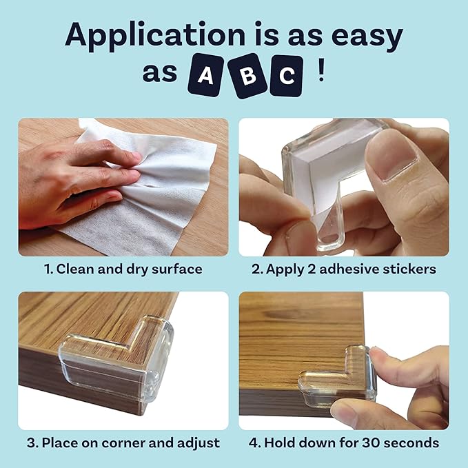 CalMyotis Corner Protector Guards - Furniture Edge Safety Bumpers - Baby Proof Bumper & Cushion to Cover Sharp Furniture & Table Edges - Clear & Transparent - (12 Pack)