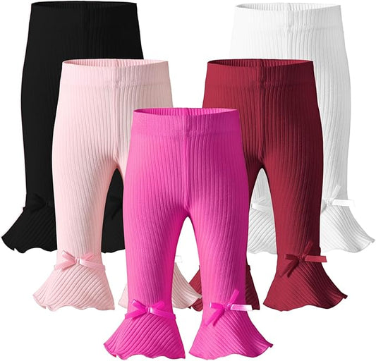 Newborn Toddler Baby Girl Pants Leggings Ribbed Straight Flare Infant Girl Pants Leggings Bell Bottoms 5 Packs