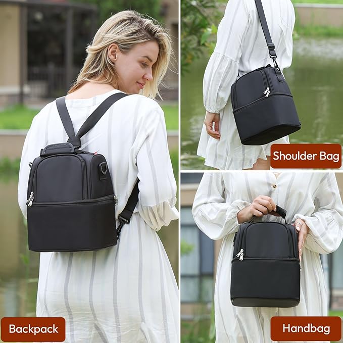 NCVI Breastmilk Cooler Bag with 2 Ice Pack, Breast Pump Bag with Cooler Fits 6 Bottles, Double Layer Breast Milk Travel Bag Baby Bottle, for Travel, Nursing Mom Daycare, Work, Picnic (Black)