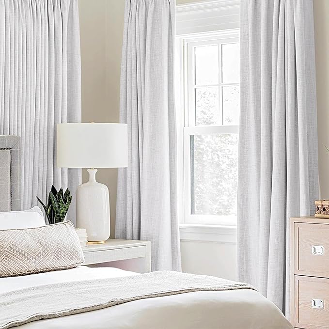 MIULEE Linen Blackout Curtains for Bedroom Solid 100% Blackout Thermal Insulated Grayish White Curtains Grommet Room Darkening Curtains/Drapes for Living Room 42x63 Inch (2 Panels)