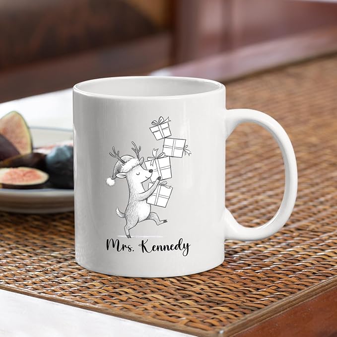 Personalized Deer Coffee Cup Gift For Family Friends Besties, Customized Name Deer Accent Coffee Mug, Awesome Animal Travel Mug Gift for Birthday Christmas, Deers White Ceramic Coffee Mug 11 15 Oz