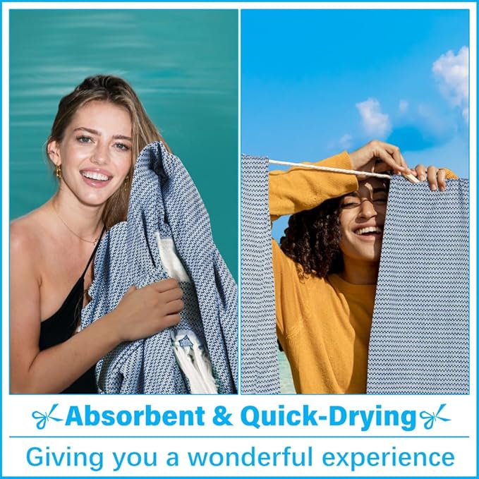 Oversized Turkish Beach Towel Blanket XXL Cotton Sandproof Towels Boho Woven Extra Large Big Sand Free Giant Throw Thick Blankets Huge Quilt XL Picnic Camping Necessities Cloud For Adult Gifts Blue