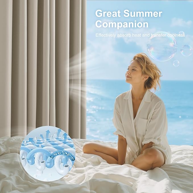 NICETOWN 100% Blackout Curtains for Bedroom, Thermal Insulated Window Curtains 63 Inch Length 2 Panels Set, Grommet Top Short Drapes for Living Room, 52" W x 63" L, Natural