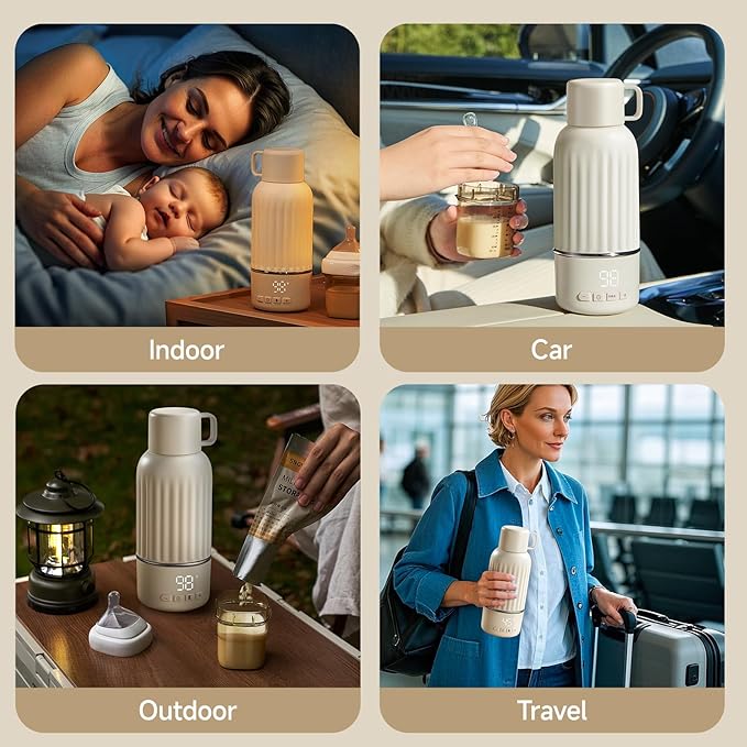 Snow Bear Portable Bottle Warmer for Travel, Fast Heating in 2.5 Mins for Breast Milk, 10200mAh Battery with LED Display, 17oz Large Capacity, Baby Bottle Warmer with Precise Temperature Control