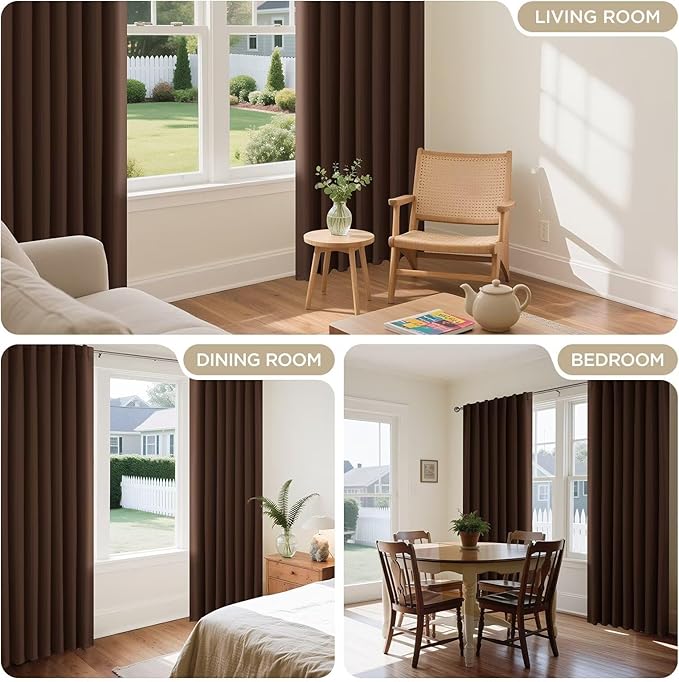 Joydeco Blackout Curtains 84 Inch Long for Bedroom, Thermal Insulated Black Out Curtains 2 Panels Set, Room Darkening Drapes for Living Room Window (W52 x L84 Inch, Brown)