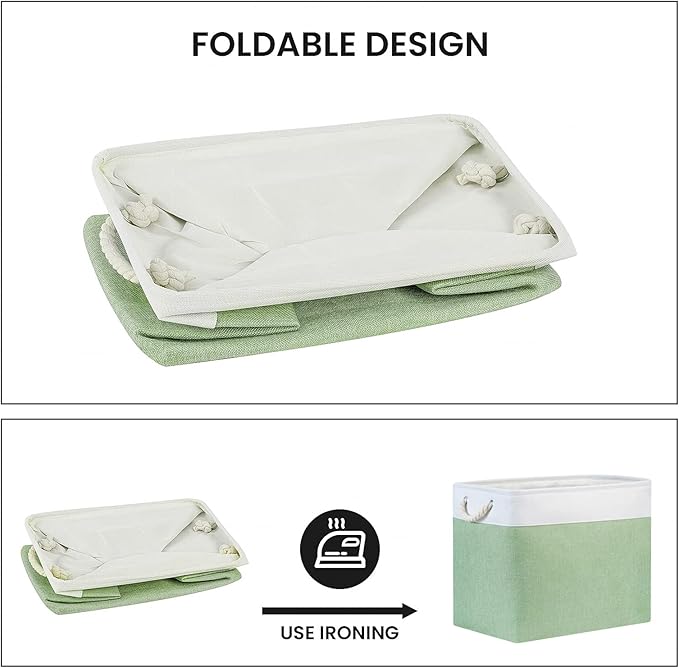 Bidtakay Large Storage Baskets for Nursery Toy Organizer Collapsible Organizing Baskets 17x12x15 In Green Canvas Bins for Organizing Set of 2 Clothes Decorative Baskets for Home Office Room Decor