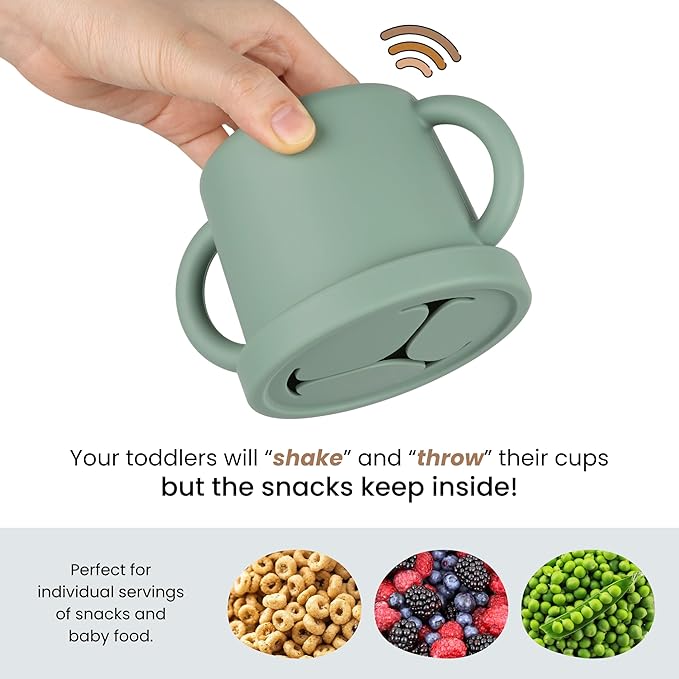 Snack Containers for Toddlers, Kids - 2 Pack Food Grade Silicone Snack Cups with Grip Handle (Blush/Mauve)