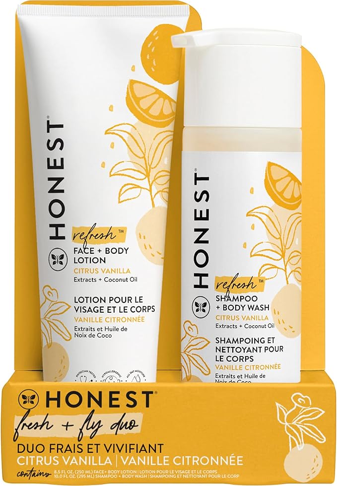 The Honest Company 2-in-1 Cleansing Shampoo + Body Wash and Face + Body Lotion Bundle | Gentle for Baby | Naturally Derived | Citrus Vanilla Refresh, 18.5 fl oz