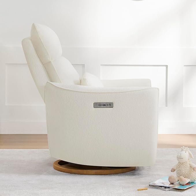 CHITA Swivel Rocker Recliner Chair, Power Nursery Glider Recliner, Nursery Rocking Chair with Adjustable Power Headrest, FSC Certified, Solid Wood Base, Cream