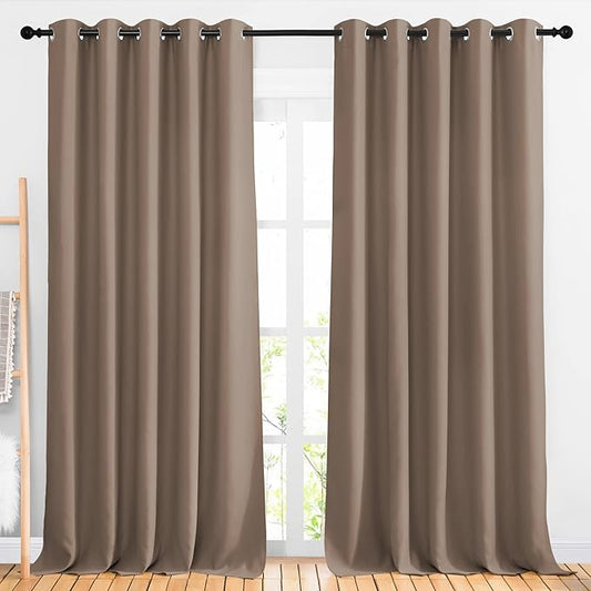 NICETOWN Bedroom Blackout 110 inch Curtains for Sliding Glass Door, Grommet Thermal Insulated Solid Window Treatments Sound Reducing for Living Room, W66 x L110, Cappuccino, Set of 2