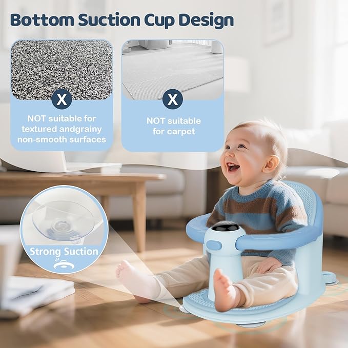 Baby Bath Seat-for Babies 6 Months & up, Water Temperature Display+Soft Cushion, Non-Slip Toddler Bath Seat for Baby, Sit Up Bath Seat for Baby, Blue